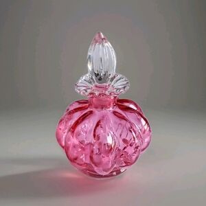 Fenton Cranberry Glass Bottle with Clear Floral Stopper Excellent Condition 🌺💎